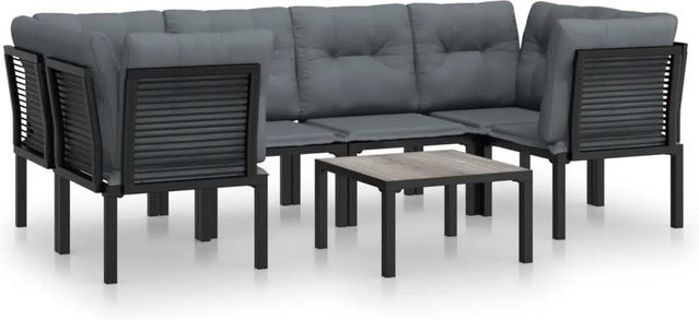vidaXL 7-tlg Garten-Lounge-Set Modell 6 in Schwarz und Grau aus Poly-Rattan mit Polsterkissen und pulverbeschichtetem Stahlgestell - Bild 1