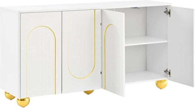 PXloue Sideboard Weiß mit 4 Türen und Goldbogen-Metallfüßen, B/T/H: 140 x 40 x 74 cm - Bild 1