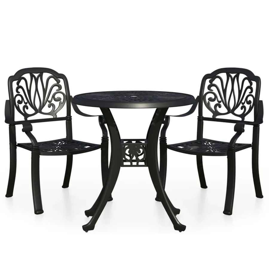 vidaXL 3-tlg Bistro-Set aus Aluminiumguss in Schwarz matt, Modell 2 - Bild 2