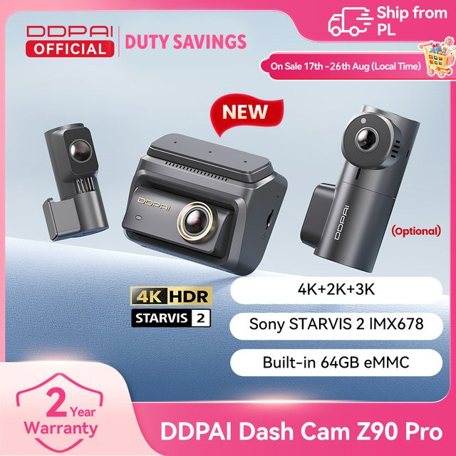 DDPAI Z90Pro Dual Dash Cam mit 4K UHD und 2K Auflösung, Sony STARVIS 2 IMX678 Sensor, HDR, ADAS, Sprachsteuerung, WiFi und Parkmodus, Schwarz - Bild 1
