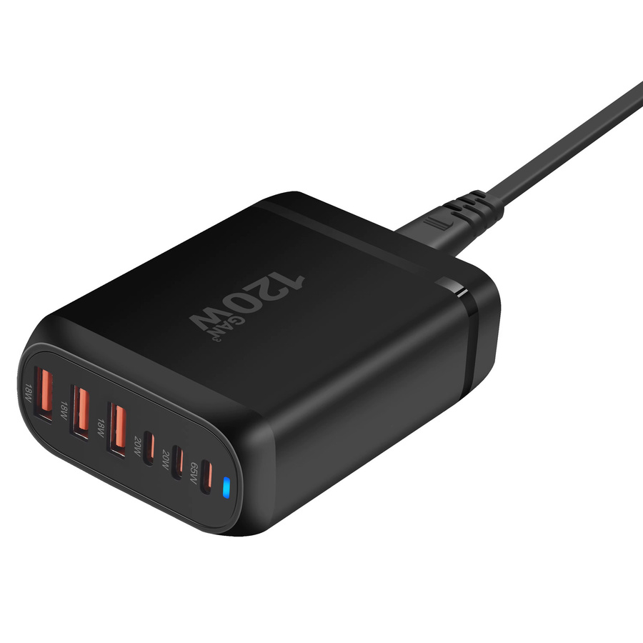 Deepartner 120 W GAN-Ladegerät mit 6 USB-C Ports, PD Schnellladegerät und Quick Charge 3.0, Schwarz - Bild 5