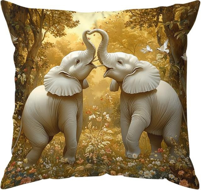 Heimdeko Kissenbezug mit goldenem Elefanten-Dschungelmuster, Farbe: Gold, B/T: 50 x 50 cm - Bild 1