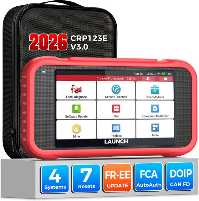 LAUNCH X431 OBD2 Scanner CRP123E V3.0/CRP123I V3.0 Diagnosegerät in Rot mit 7 Reset-Funktionen für Motor, ABS, SRS, AT sowie CANFD & DoIP Unterstützung - Bild 1