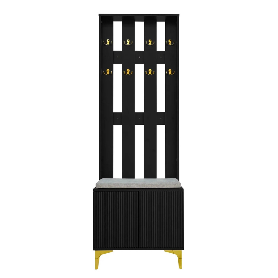 PXloue Modernes Garderobenset in Schwarz mit Schuhschrank, Sitzkissen und Haken - Bild 2
