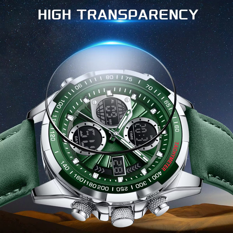 LIGE Armbanduhr Chronograph, Digitaluhr, Quarz, Leder, Herren - Bild 2