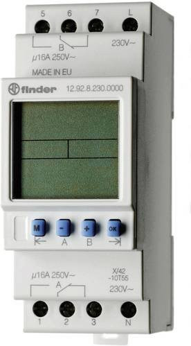 Finder 12.92.8.230.0000-5 Elektronische Zeitschaltuhr für Hutschiene mit Tagesprogramm, 230 V/AC, Grau - Bild 1