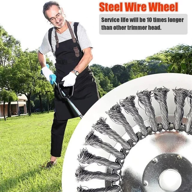 Biaidea 6 Zoll Stahldraht-Radbürstenscheibe in Silber als robuster Unkrautschneiderkopf für Rasenmäher und Grasschneider - Bild 1