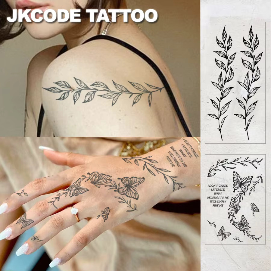 JKCODE TATTOO Semipermanente Tätowierungen, Schmetterlinge und Blätter, 2er-Pack, Unisex - Bild 3