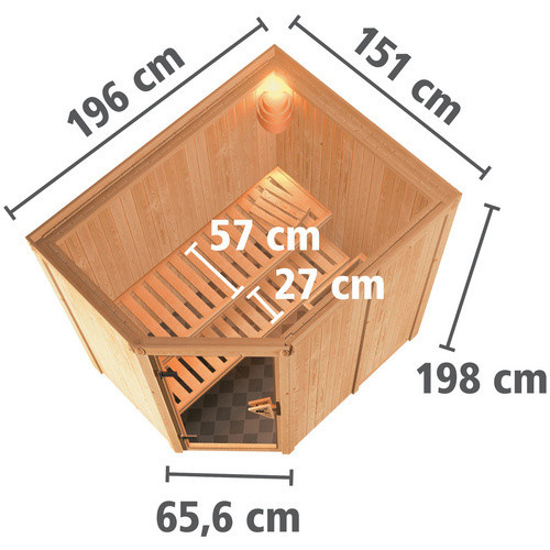 Karibu Sauna Wenden für 3 Personen aus Fichtenholz in Beige, B/T/H: 151 x 196 x 198 cm - Bild 2