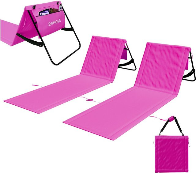 24MOVE Strandmatte 2er Set klappbar mit verstellbarer Rückenlehne und Gurt in Pink - Bild 1