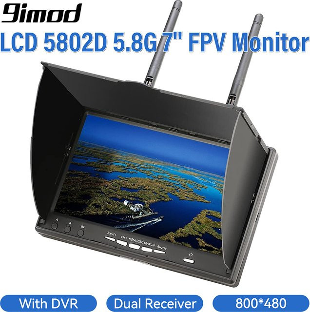 9IMOD LCD5802D FPV-Monitor mit 7 Zoll LCD-Bildschirm, DVR, 5,8G 40CH und Dual-Diversity-Empfänger in Schwarz - Bild 1