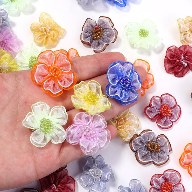 10 Stück Chiffon-Gaze Künstliche Blumen in Multicolour, Durchmesser: 3 cm, für DIY-Basteleien, Kopfschmuck und Hochzeitsdeko - Bild 1