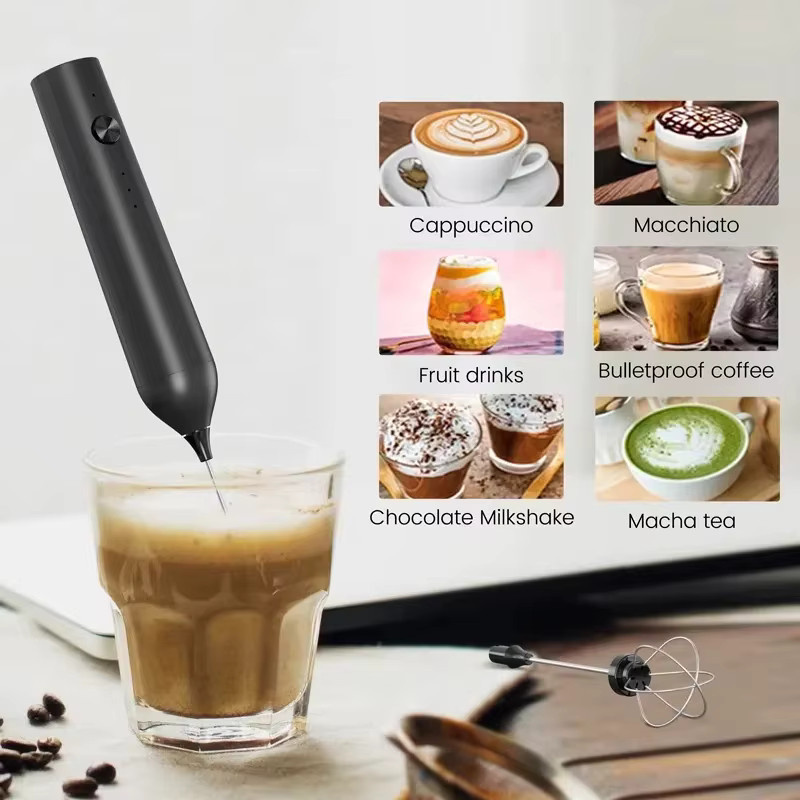 XIADYINJIA Elektrischer Schaumerzeuger Kabellos in Schwarz, 3-Gang Kaffeemixer und wiederaufladbarer Handmixer als Eierschläger und Milchschaumerzeuger - Bild 2