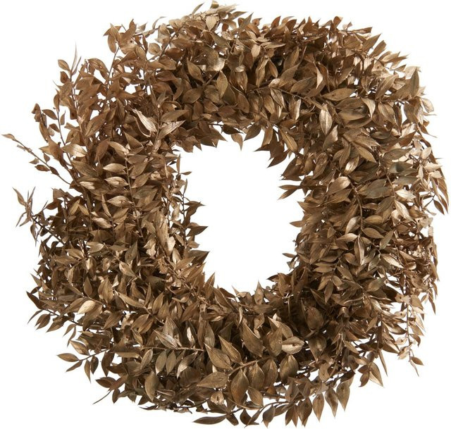 Getrockneter Ruscuskranz Gold Wash von Othmar Decorations für Weihnachten und Winter, Durchmesser: 30 cm - Bild 1