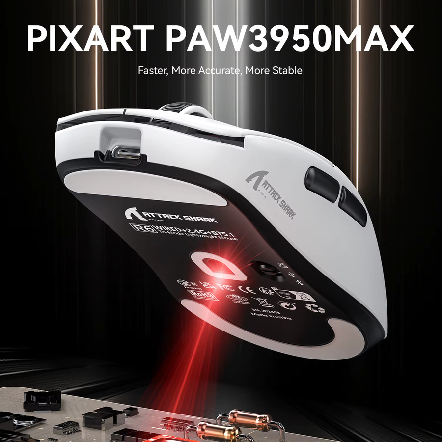 ATTACK SHARK R6 PAW3950MAX Kabellose Gaming-Maus in Weiß mit 8 kHz Polling, ultraleicht 39 g, Nordic 52840 MCU und optischen Omron-Mikroschaltern - Bild 3