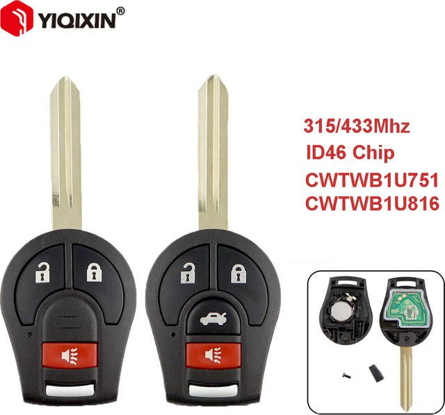 YIQIXIN Fernbedienung Auto Schlüssel für Nissan Sylphy Sentra Cube Juke Rogue Micra Qashqai Altima Maxima Versa mit ID46 Chip in Schwarz (315/433MHz) - Bild 1