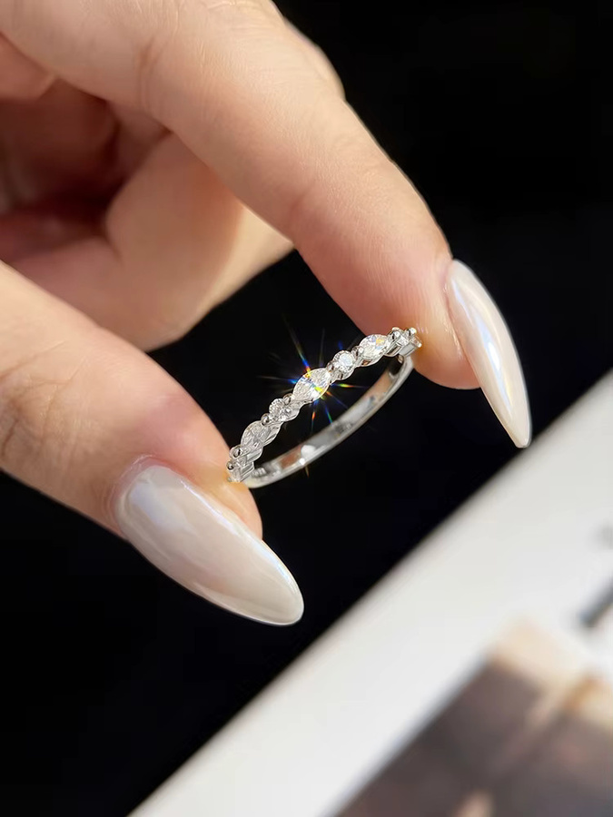 Ring 925 Silber, Moissanit-Diamant, Marquise, Rund, Damen - Bild 2