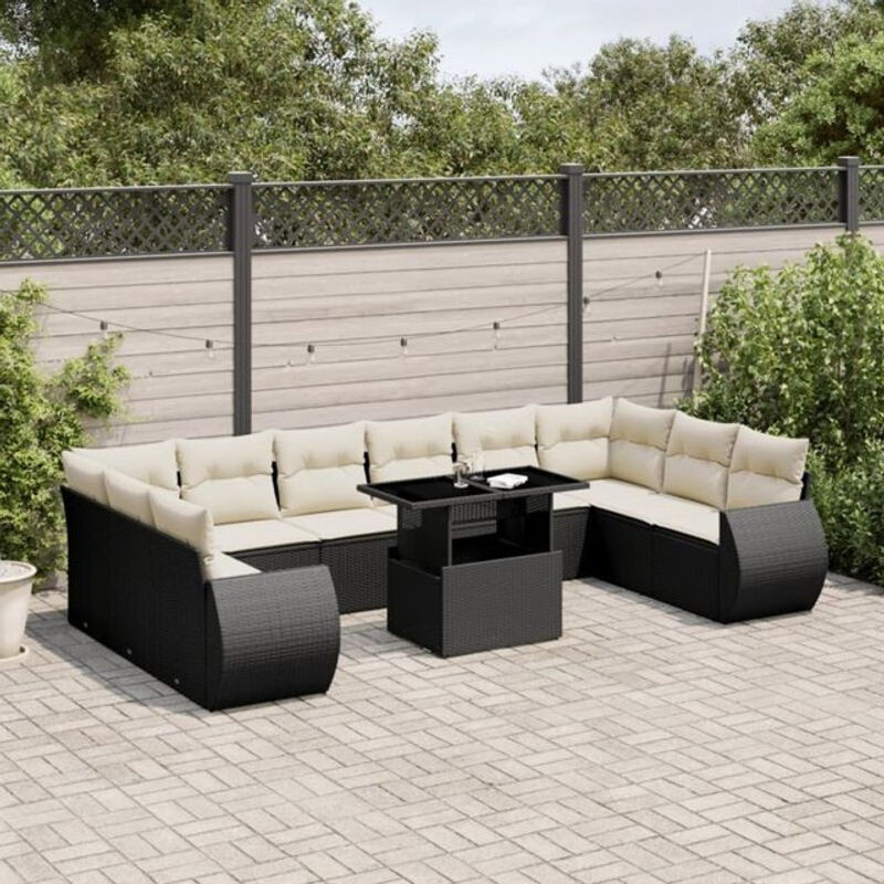 Vidaxl 11-tlg. Garten-Sofagarnitur aus Polyrattan mit Kissen in Schwarz - Bild 1