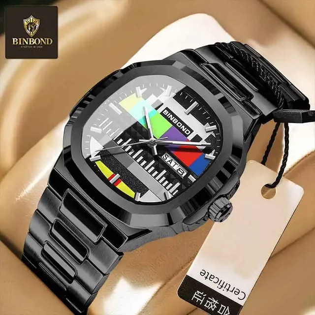 BINBOND Armbanduhr Quarz, Edelstahl, eckig, Schwarz, Herren - Bild 1