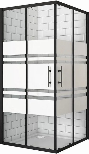 Duschparadies Duschkabine Eckeinstieg mit Schiebetür aus Gestreiftem Glas in Schwarz, B/T/H: 90 x 80 x 195 cm - Bild 1