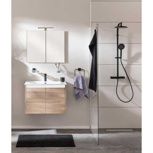 Fackelmann Badmöbel-Set Compact Line in Sonoma Eiche, bestehend aus Spiegelschrank mit LED-Beleuchtung und Waschtischunterschrank mit 2 Türen, Braun, B/T/H: 71,0 x 50,95 x 46,5 cm - Bild 2