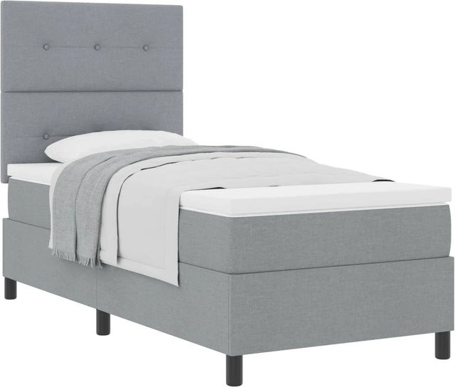 vidaXL Boxspringbett mit Matratze und Taschenfederkern in Hellgrau, B/T/H: 90 x 190 x 140 cm - Bild 1
