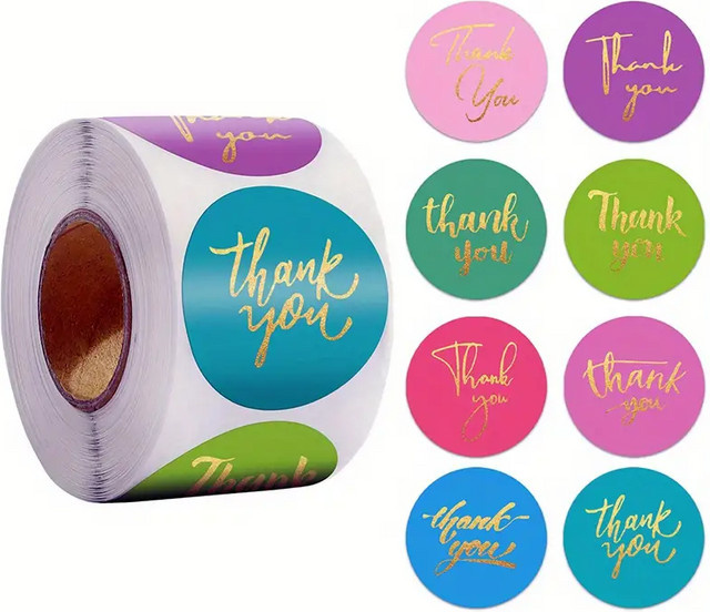 500 Stück Selbstklebende Bronzing Dankesaufkleber in Gold und Multicolour für Geschenkboxen und Verpackungsetiketten - Bild 1
