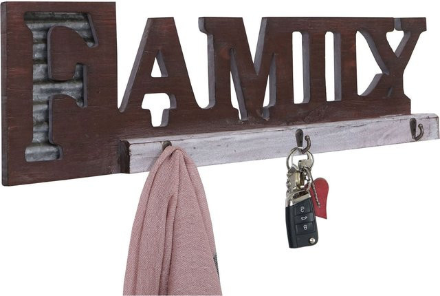 Wandgarderobe MCW A91 Family im Landhausstil aus Holz und Metall in Braun - Bild 1