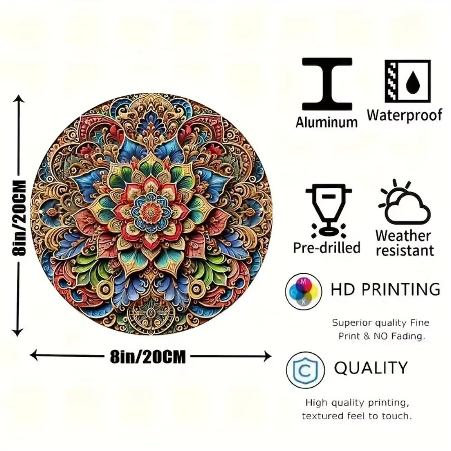 Hello Young Runde Mandala Wandkunst aus Aluminium in Multicolor, Florales 2D-Metallplakat für Wohnzimmer und Schlafzimmer - Bild 2