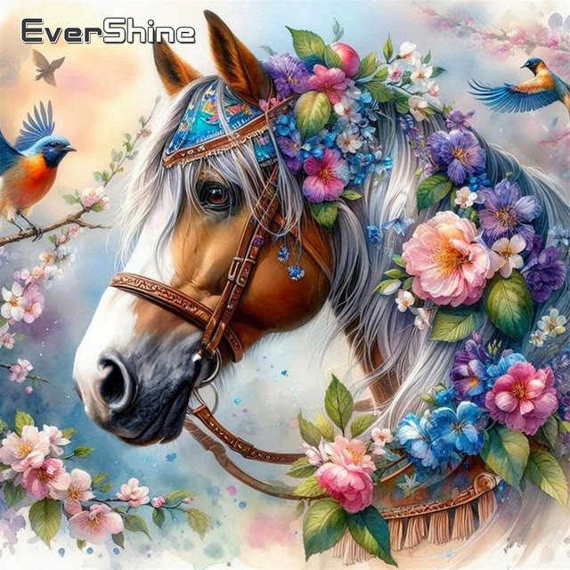 Evershine Kreuzstich-Set Pferd und Blumen Wandkunst in Multicolour, B/H: 30 x 30 cm - Bild 1
