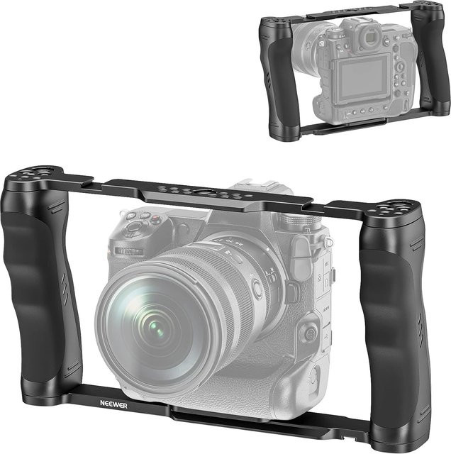 NEEWER Videokamera-Cage mit Arca-Basis, Doppelgriffen und 3/8-Zoll-ARRI-Halterung in Schwarz, kompatibel mit NEEWER 15mm Basisstangen - Bild 1