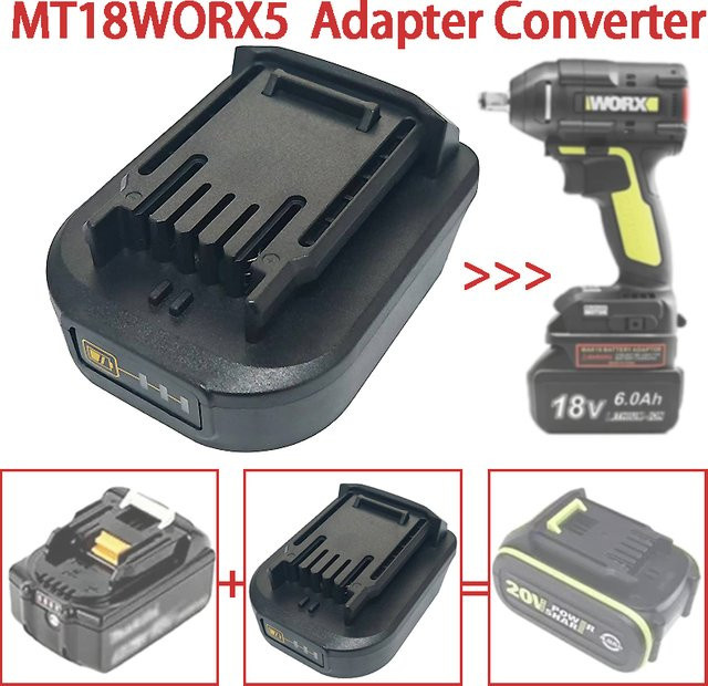Worx Akku Adapter MT18WORX5 zur Konvertierung von Makita BL Serie 18V Li-Ion Akkus für Worx 5PIN 20V Elektrowerkzeuge, Schwarz - Bild 1