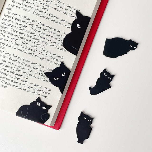 6 Stück Kawaii Katzen Magnet Lesezeichen in Schwarz aus Kunststoff für Leser und Studenten - Bild 1