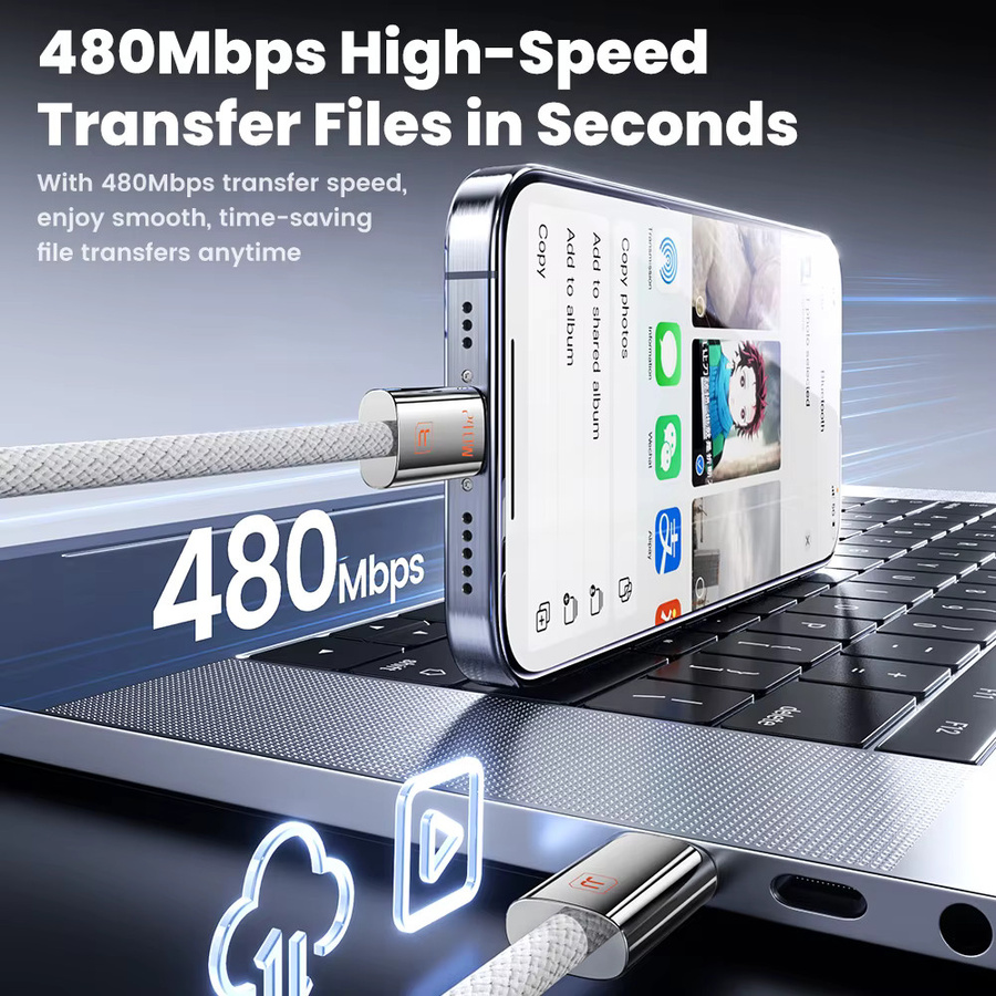 Toocki 3er-Set USB-C zu USB-C Schnellladekabel mit PD 60 W in Weiß - Bild 3