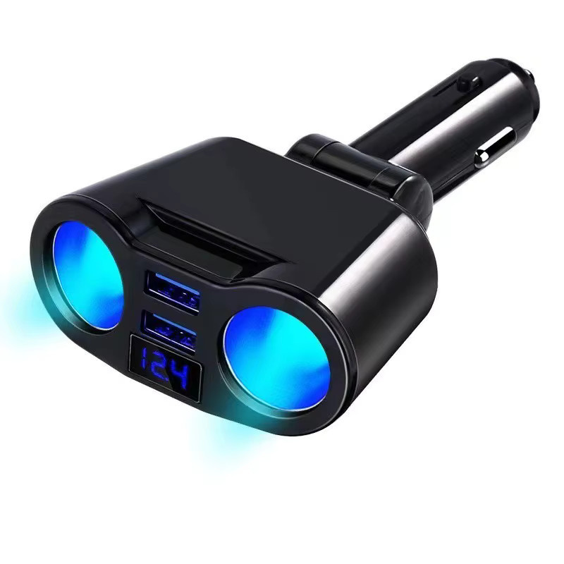 AMSYD Auto Zigarettenanzünder Doppelsteckdose mit Digital Display und Dual USB QC3.0 Schnellladegerät, 120 W, Schwarz - Bild 2