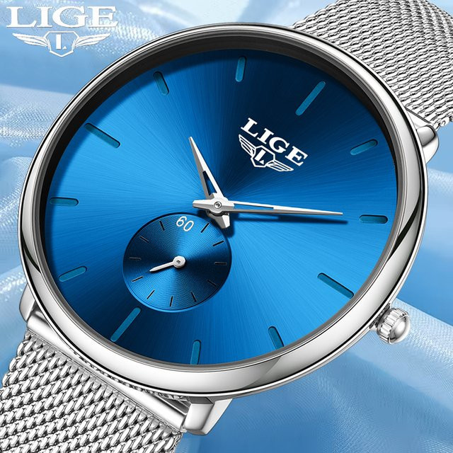 LIGE Armbanduhr Quarz, Edelstahl, Milanaise, Blau, Damen - Bild 1