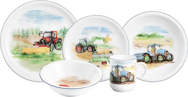 Seltmann Weiden Kindergeschirr Set Compact Mein Traktor aus Porzellan, 5er Set, Weiß - Bild 1