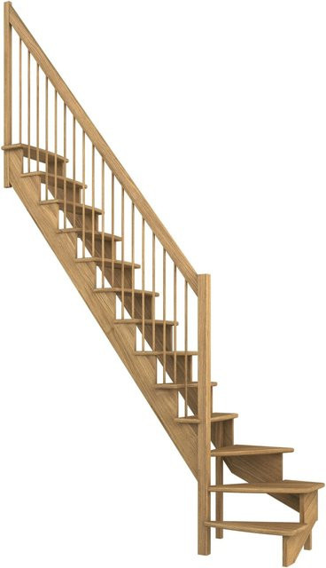 Dolle Raumspartreppe Lyon 1/4-gewendelt mit Holzgeländer in Eiche Braun, Breite: 65 cm, Höhe: 286 cm - Bild 1