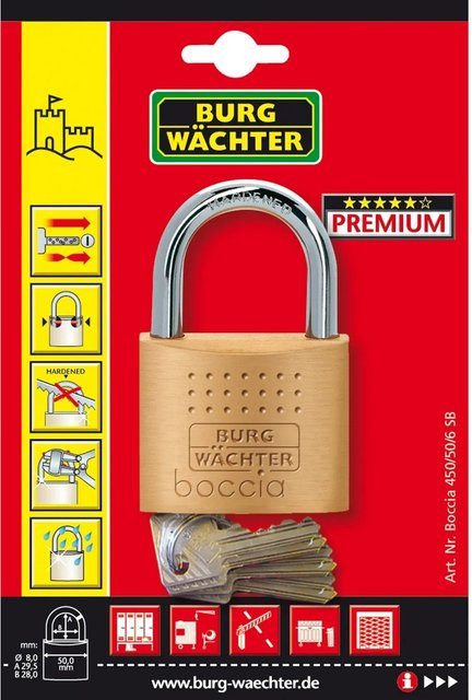 Burg Wächter Vorhängeschloss Boccia 450 aus Messing in Gold - Bild 2