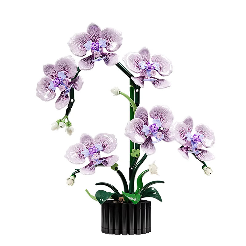 wishiot DIY Baustein-Set Künstliche Orchidee im Topf als dekoratives Blumenmodell und Spielzeug - Bild 3