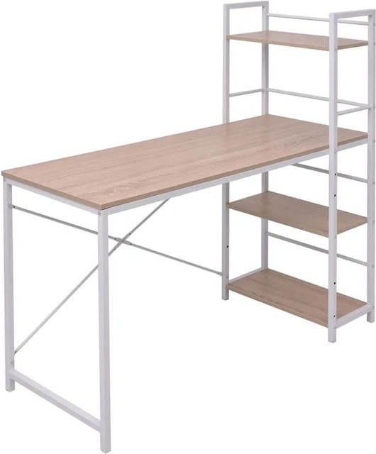vidaXL Schreibtisch mit integriertem Bücherregal in Braun mit 4 Böden B: 120 cm, T: 52 cm, H: 76 cm - Bild 1