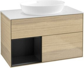 V&B Waschtischunterschrank Finion 100 in Weiß lackiert mit Eichenregal, Breite: 100 cm, Höhe: 50,1 cm, Tiefe: 50,1 cm - Bild 1