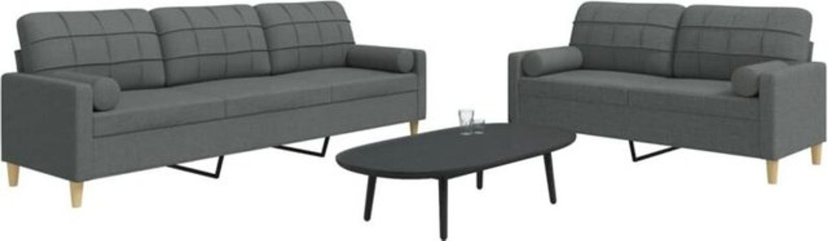 Vidaxl 2-tlg. Sofagarnitur mit Dekokissen in Anthrazit aus Stoff und Metall im modernen Design - Bild 1