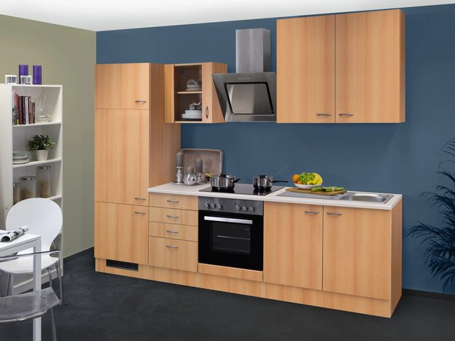 Flex-Well Classic Küchenzeile Nano in Buche Nachbildung, Farbe Braun, B: 270 cm, H: 200 cm, T: 60 cm - Bild 1