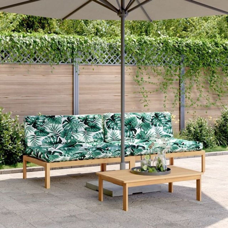 vidaxl Garten-Mittelsofas aus Akazienholz mit Kissen, 2er-Set, Grün, Modular Segmentiert - Bild 1