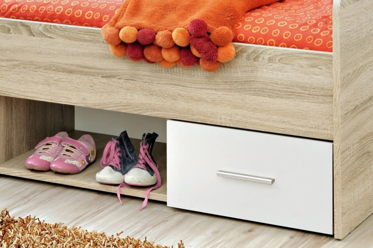 4-teiliges Kinderzimmer und Jugendzimmer Möbelset Superior in Weiß und Eiche mit Bettgestell, Nachttisch, Kleiderschrank und Regal - Bild 2