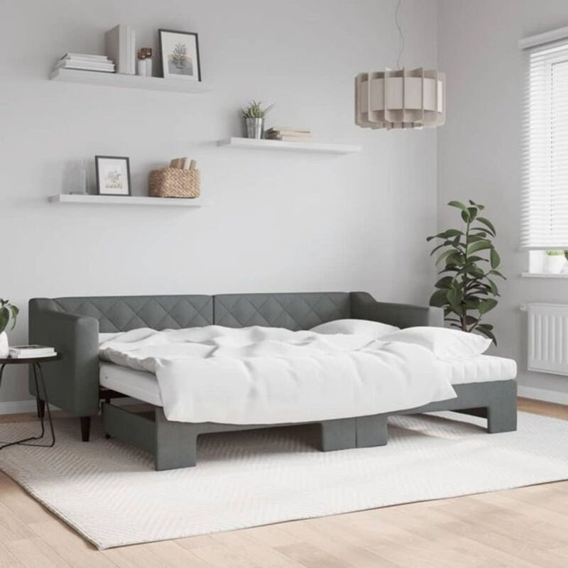 Ausziehbares Funktionsbett mit Matratze von vidaxl in Anthrazit Grau aus Stoff und Metall B/T/H: 200 x 80 x 67 cm - Bild 1
