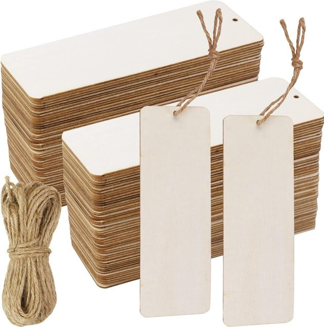 Leere Holz-Lesezeichen mit Seil zum Selbergestalten als DIY Holzanhänger in Beige - Bild 1