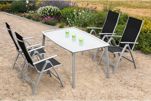 MERXX Gartenmöbelset Carrara mit Tisch und 4 Sitzplätzen in Schwarz aus Aluminium, Textil und Sicherheitsglas - Bild 1