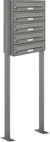 AL Briefkasten für 5 Parteien, freistehendes Briefkasten-System, grau, B/H/T: 46,5 x 150 x 27,5 cm - Bild 1